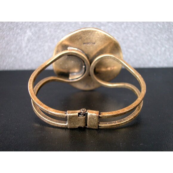 Vintage Pilgrim Brass & Resin Red Marbled Cuff Bracelet Size 7 - Picture 3 of 4